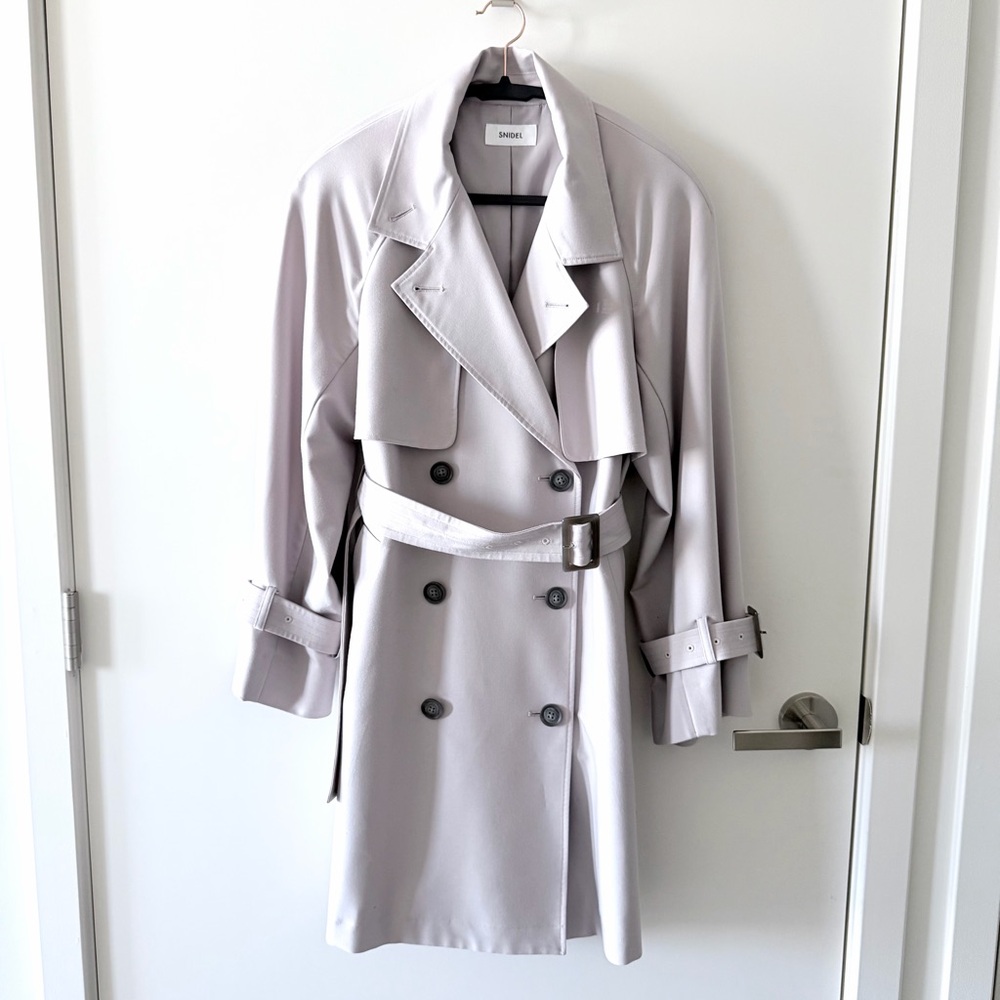 SNIDEL Mid Length Belted Trench Coat in light gray Size 0 Small